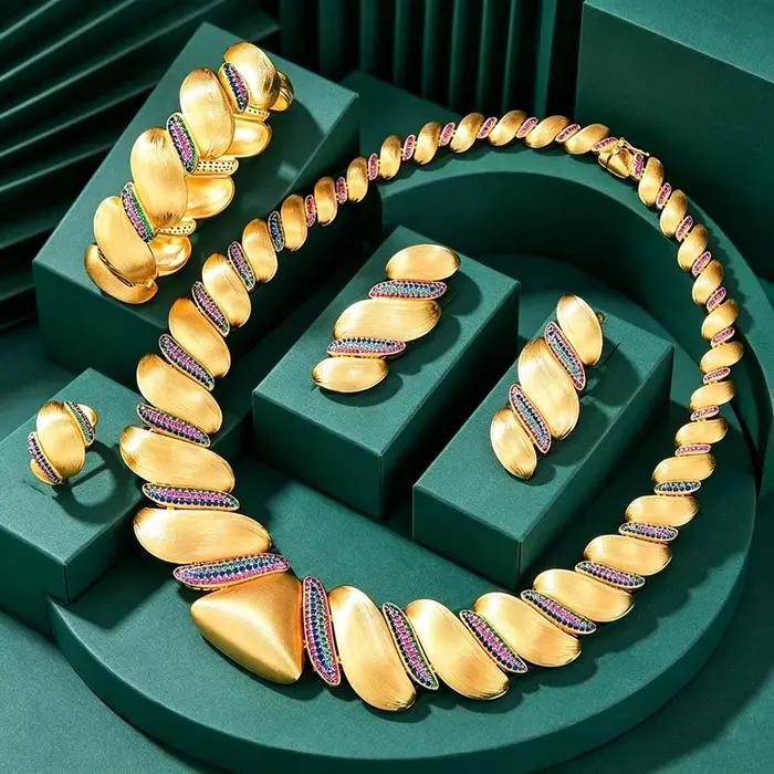 GODKI – ensemble de bijoux africains/indiens de luxe pour femmes, ensemble de bijoux de mariée en cristal de Zircon, pour fête de mariage, Dubaï, cadeau