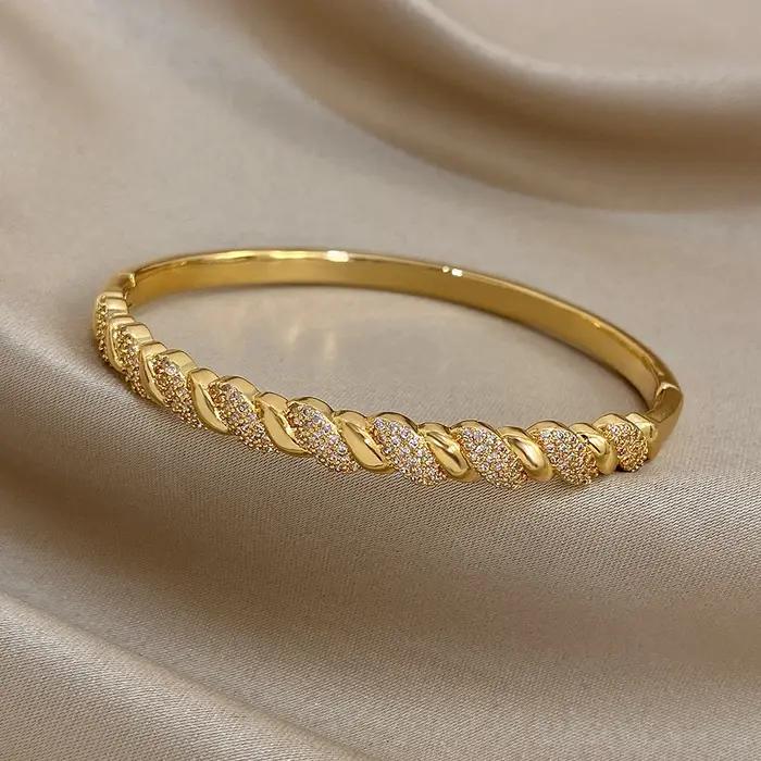 Freetry exquis brillant Zircon plaqué or Bracelets pour femme élégant irrégulier rond printemps ouvert bracelet de luxe bijoux cadeau