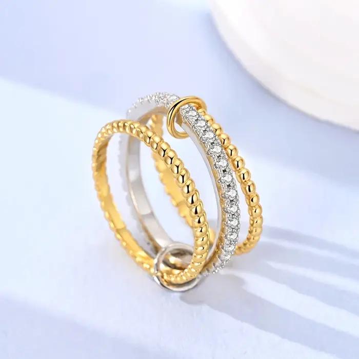Bague empilable en argent plaqué or avec chaîne à maillons dorés