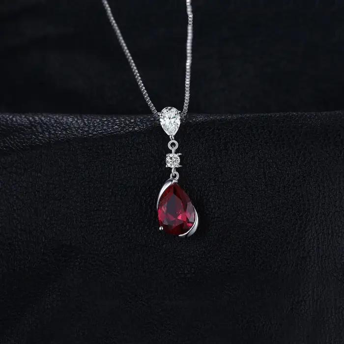 2.6ct poire créé rubis rouge 925 en argent Sterling pendentif collier pour femme mode pierres précieuses bijoux sans