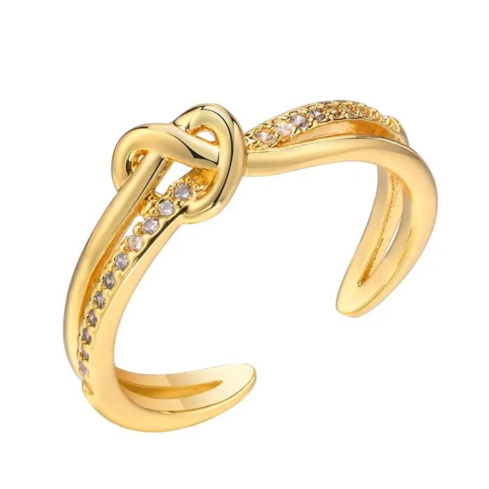 Bague Love Knoted avec pierre de cone cubique pour femme, bijoux réglables, contre-indiqué