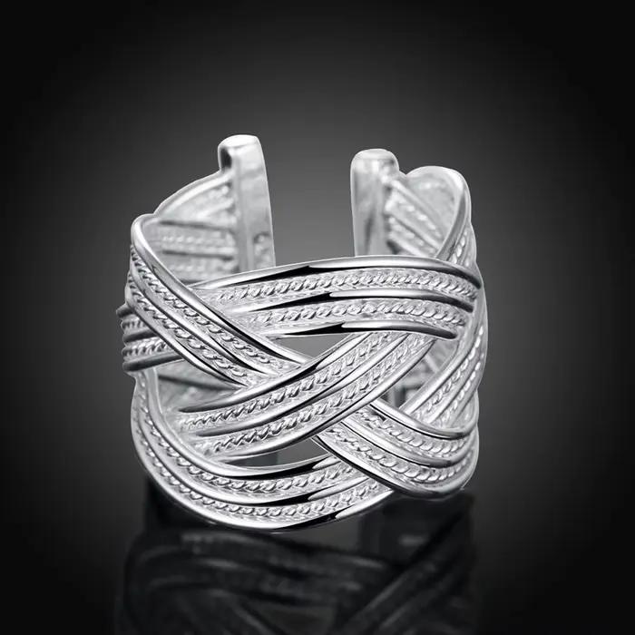 Bague de fiançailles plaquée argent tissée à la main pour femmes alliances de mariage occasions spéciales et tracker d'humeur
