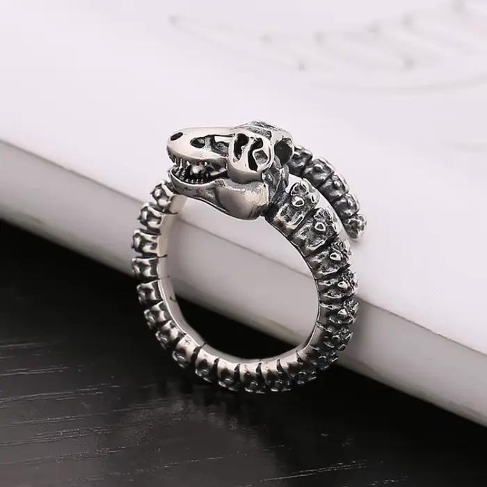 Buyee 925 en argent Sterling dinosaure os anneau audacieux grand anneau de déclaration pour hommes femmes mode Unique Fine mode bijoux cadeau