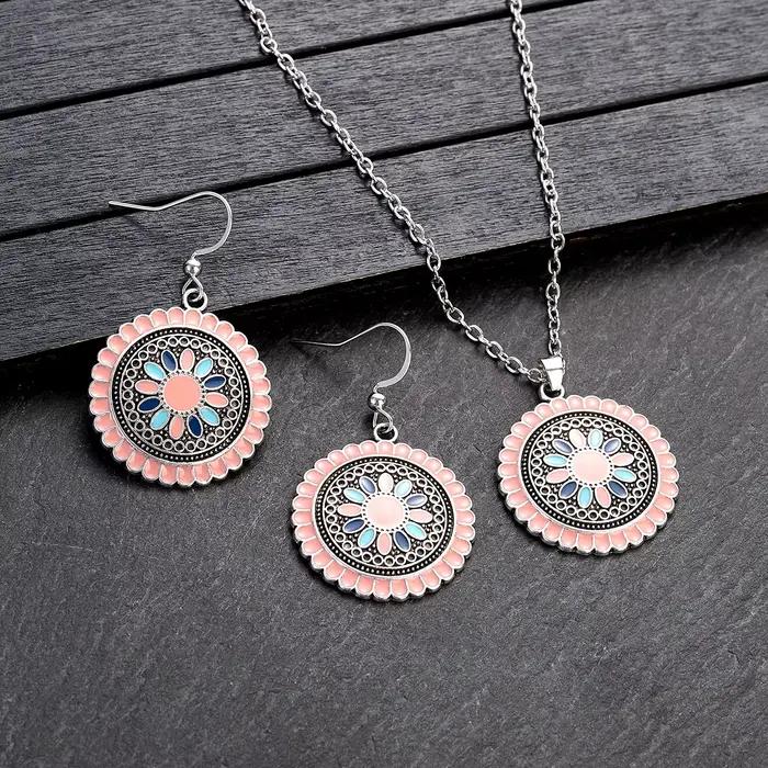 Ensemble de boucles d'oreilles et colliers style bohème rose pour femmes