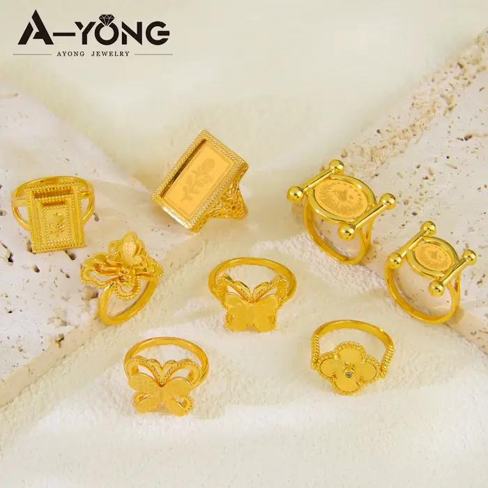 Bague de pièces d'or turques plaquée or 21 carats sertie de zirconium pour femmes - Alliances de mariage traditionnelles - Bijoux de fête pour occasions spéciales