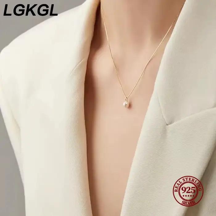 LGKGL – colliers avec pendentif en perles pour femmes, boîte de clavicule de tempérament, chaîne ras du cou, bijoux plaqués or 14 carats