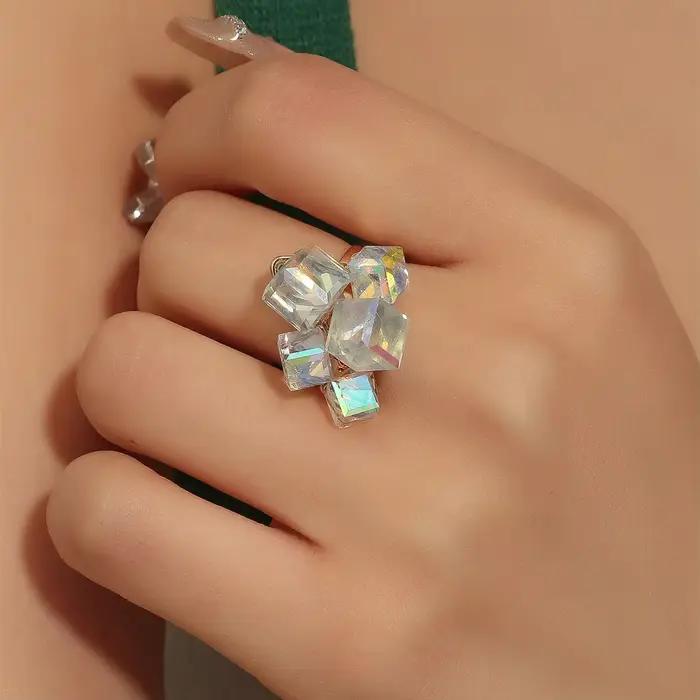 Bijoux en forme de cube 3D de style coréen, accessoires pour les mains, bague autrichienne incrustée