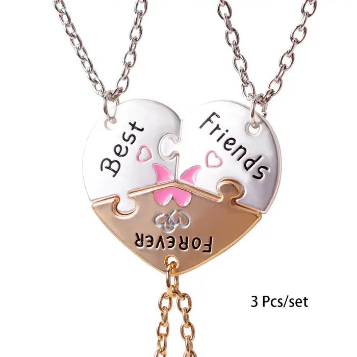 Collier avec pendentif en forme de cœur pour femmes, 3 pièces/ensemble, meilleurs amis pour toujours