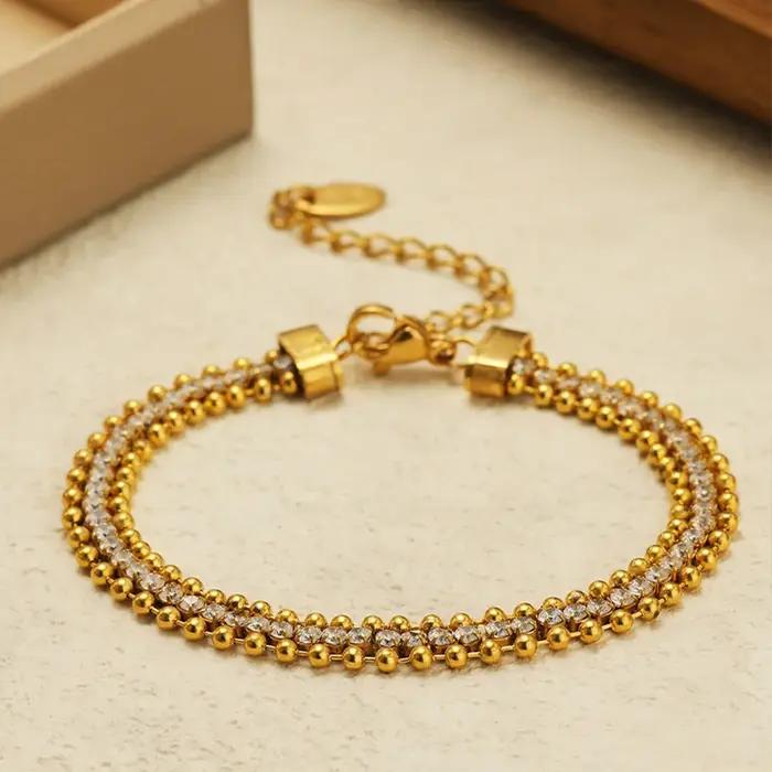 ZMZY Bracelet de Tennis en maille européenne pour femmes mode plaqué or chaîne en acier inoxydable bijoux