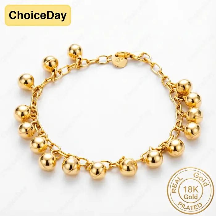 Bracelet délicat plaqué or 18 carats avec perles brillantes pour femmes