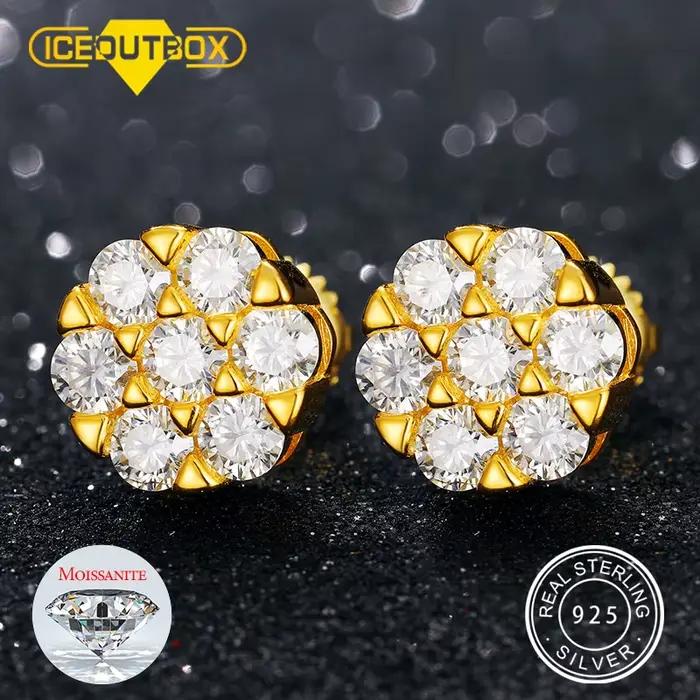 Boucles d'oreilles rondes Moissanite Dimond D Document pour femmes et hommes, argent regardé 925, mode exquise, oreille Rotterdam, bijoux de mariage, cadeau