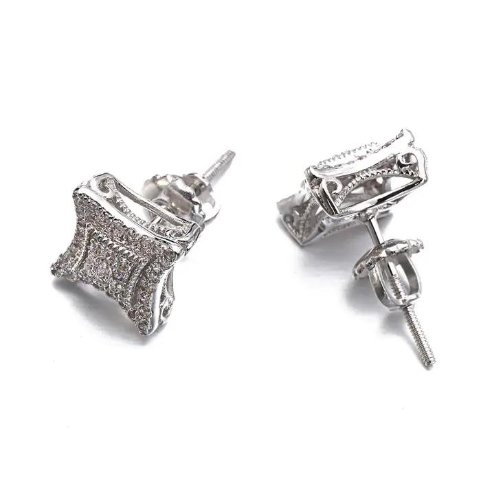 VANAXIN Hip Hop Zircon carré Bling boucle d'oreille matériau en laiton glacé plaqué or 14 carats pour femmes hommes bijoux