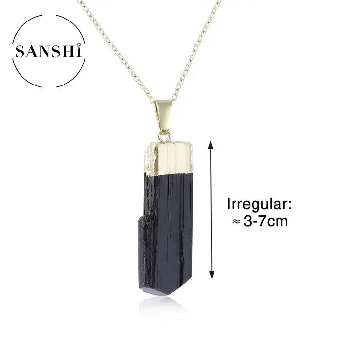 Collier pendentif minimaliste élégant en tourmaline noire naturelle irrégulière électroplaquée, pour