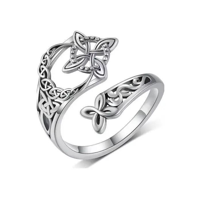 Bague réglable motif géométrique rétro en nœud celtique plaqué argent 925 pour femmes et hommes bijou vintage à offrir pour anniversaire mariage