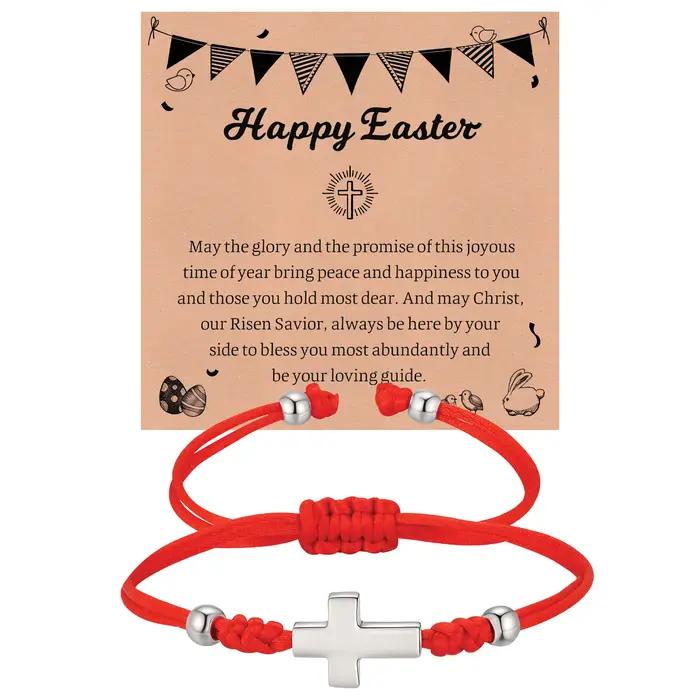 Bracelet religieux chrétien avec croix perlée pour femmes