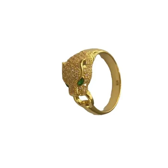 Bague tête de léopard en or véritable 18 carats AU750