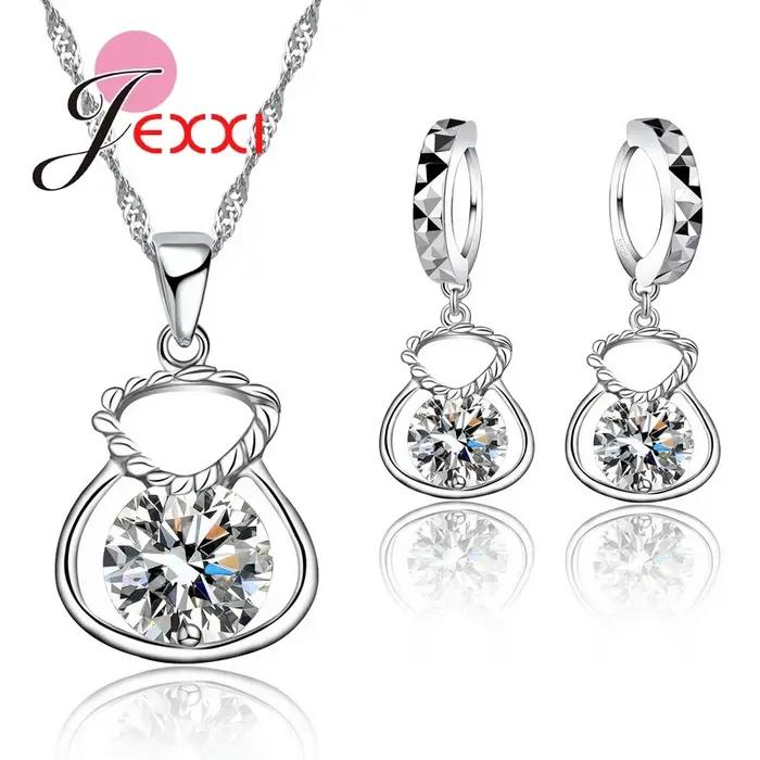 Nouveaux ensembles de bijoux couleur argent 925, comprenant collier et boucles d'oreilles en strass,