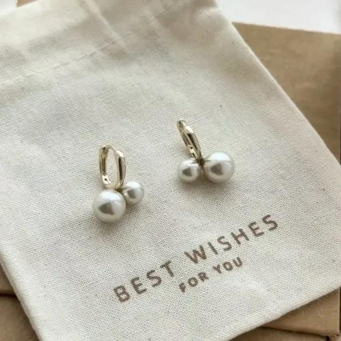 Boucles d'oreilles doubles perles mochas cerise plaquées argent or légers pour femmes parties soirées elegance raffinement