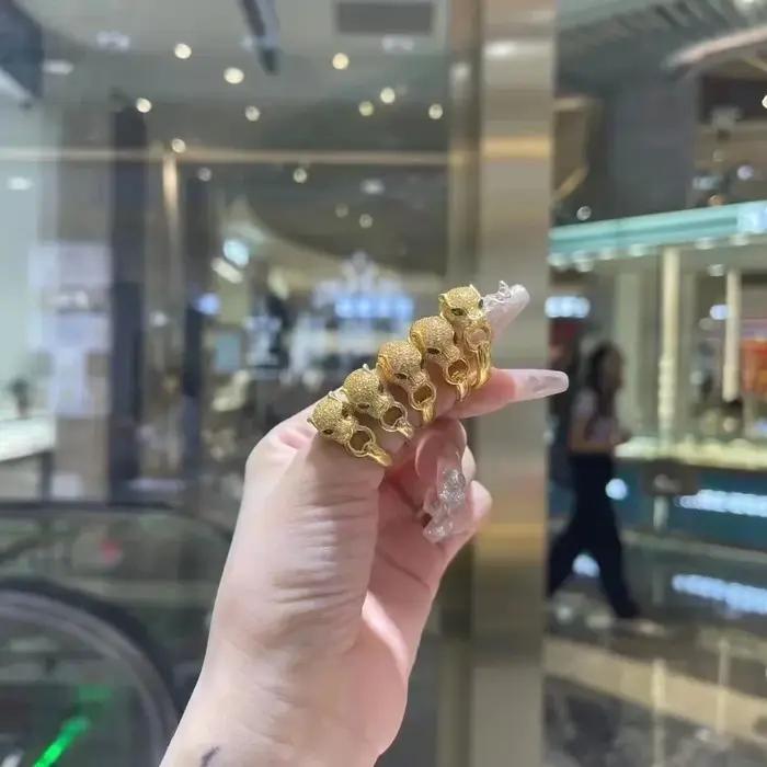 Bague tête de léopard en or véritable 18 carats AU750