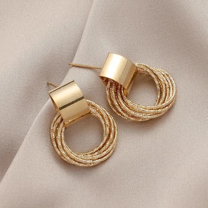 Boucles d'oreilles pendantes rondes en métal vintage pour femmes