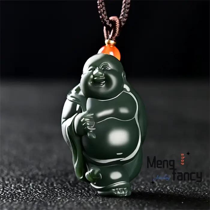Jade vert Hetian naturel, matériau fin sculpté en trois dimensions, pendentif bouddha PI Xiu Maitreya, dessin animé du zodiaque, bijoux exquis