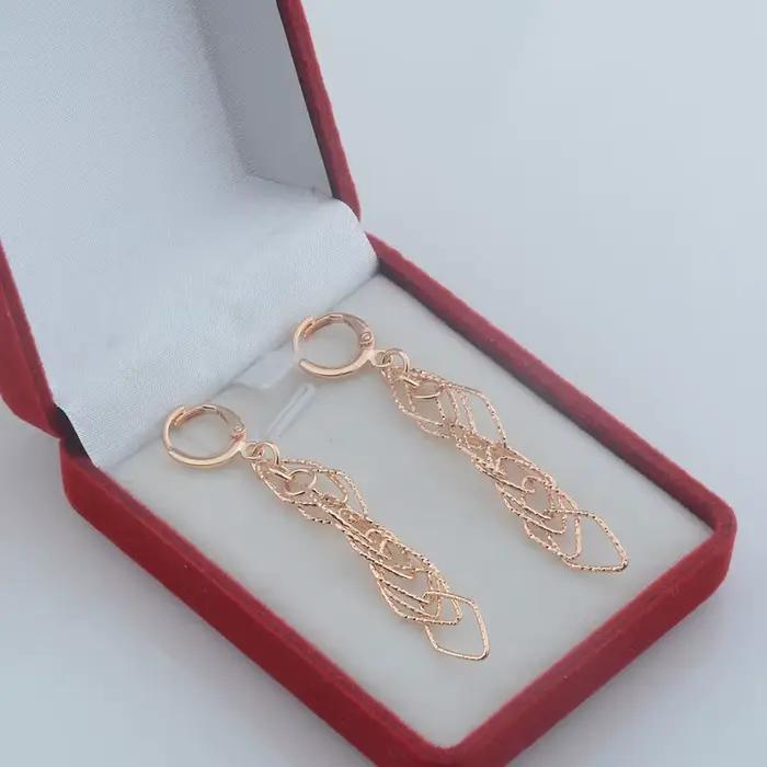 Ensemble de bijoux pour femme collier bracelet et boucles d'oreilles géométriques en cuivre couleur Or Rose style mariée élégant
