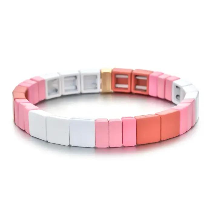 Bracelet bohème fait à la main carreaux arc-en-ciel émaillés empilables tressés mode photographie de rue pour femmes occasions spéciales