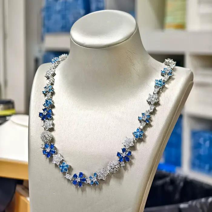 Ensemble de collier et bracelet en pierres précieuses pour femmes, Vintage, fleur bleu Royal