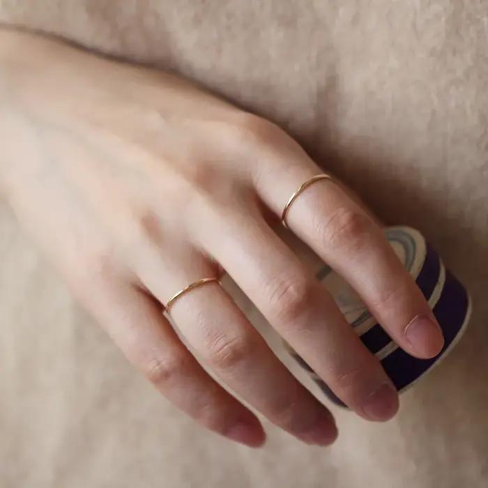Bague fine minimaliste en argent Sterling 925 plaqué or 14 carats pour femmes