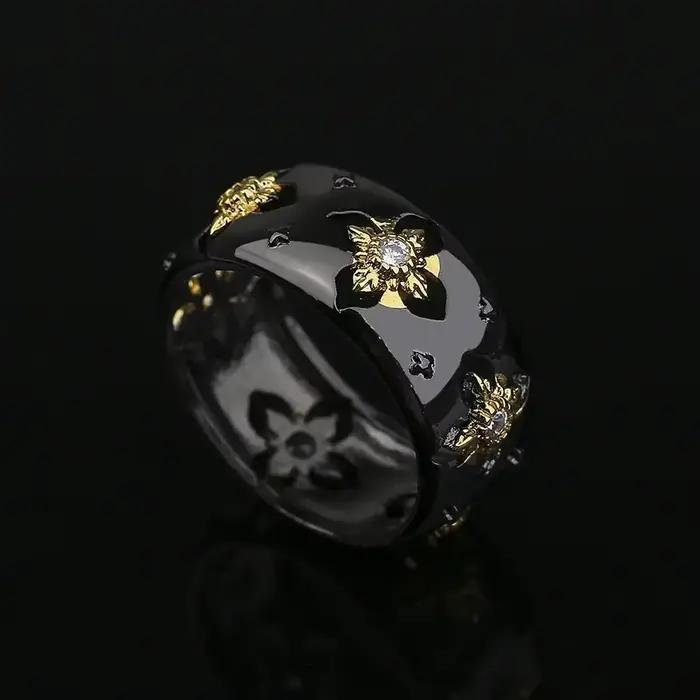 Bague classique en forme de croix pour femme, bijoux en or noir bicolore, bijoux de fête élégants, m