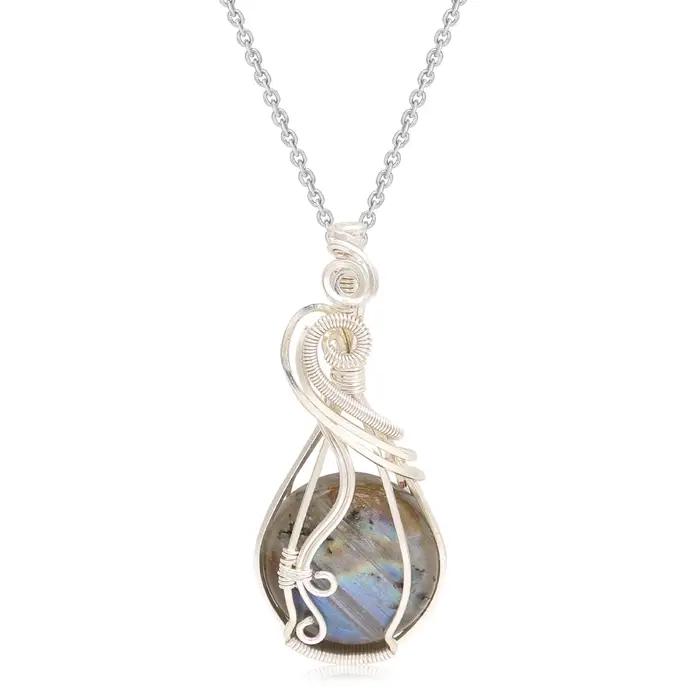 Pendentif Labradorite Arc-en-Ciel Pierres Précieuses Collier Naturel Cuivre Femme Occasions Spéciales