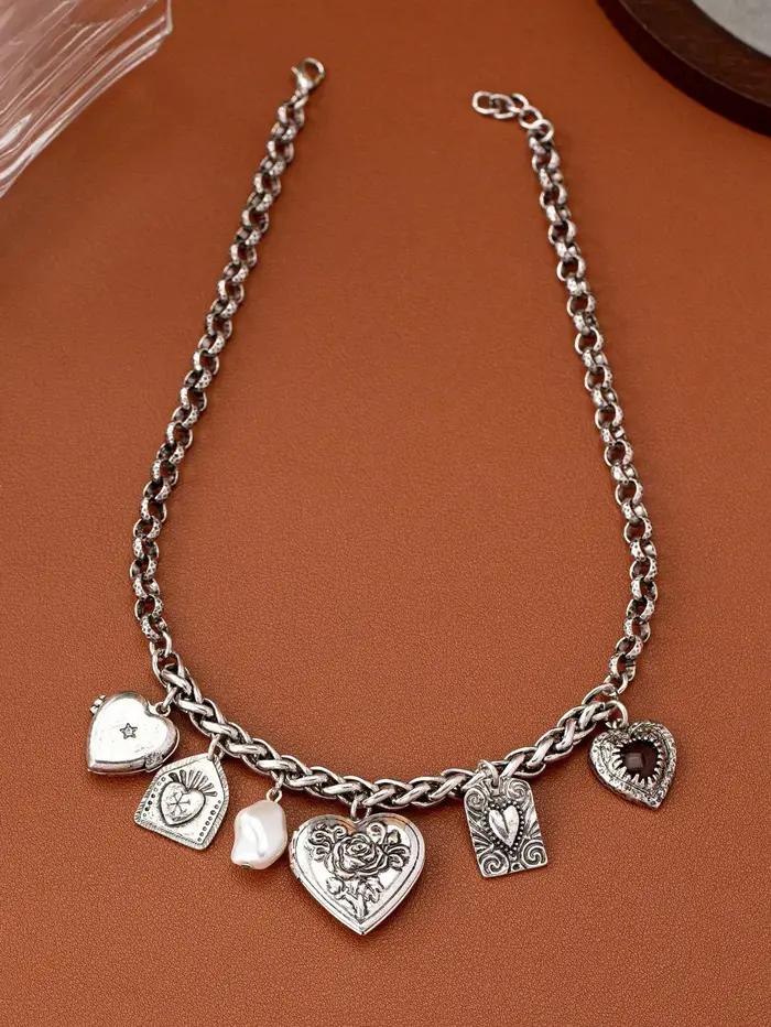 Collier Femme Tendance Luxe Léger Plaqué Argent Antique Multi-Pendentifs Occasions Spéciales