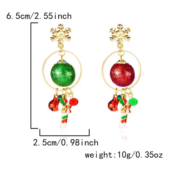 Boucles d'oreilles flocon de neige de noël, canne à sucre, cloche, cerceau en émail, goutte d'eau pour femmes, collier de noël, boucle d'oreille, bijoux de fête du nouvel an, cadeau