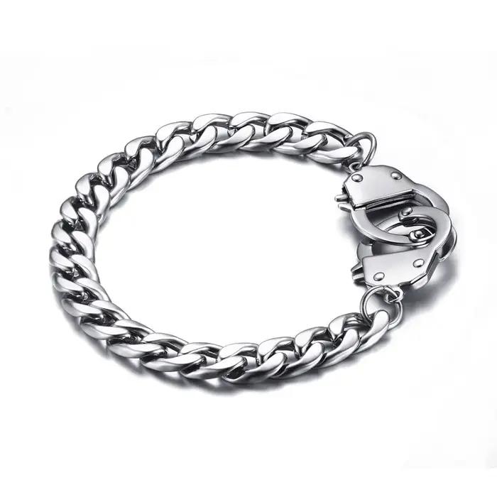 Bracelet en acier inoxydable plaqué argent forme menotte élégant pour homme femme occasions diverses cadeau original