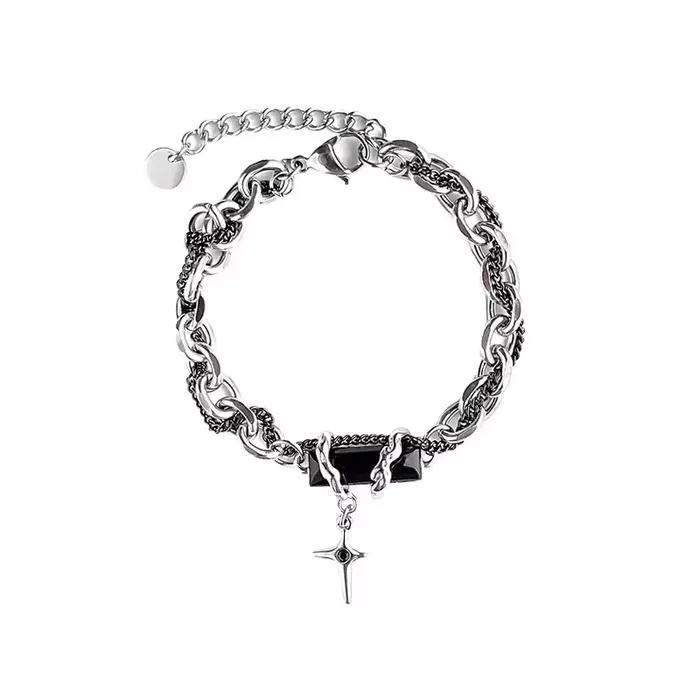 Bracelet en acier inoxydable chaîne maillons motif géométrique rétro style punk pour hommes et femmes