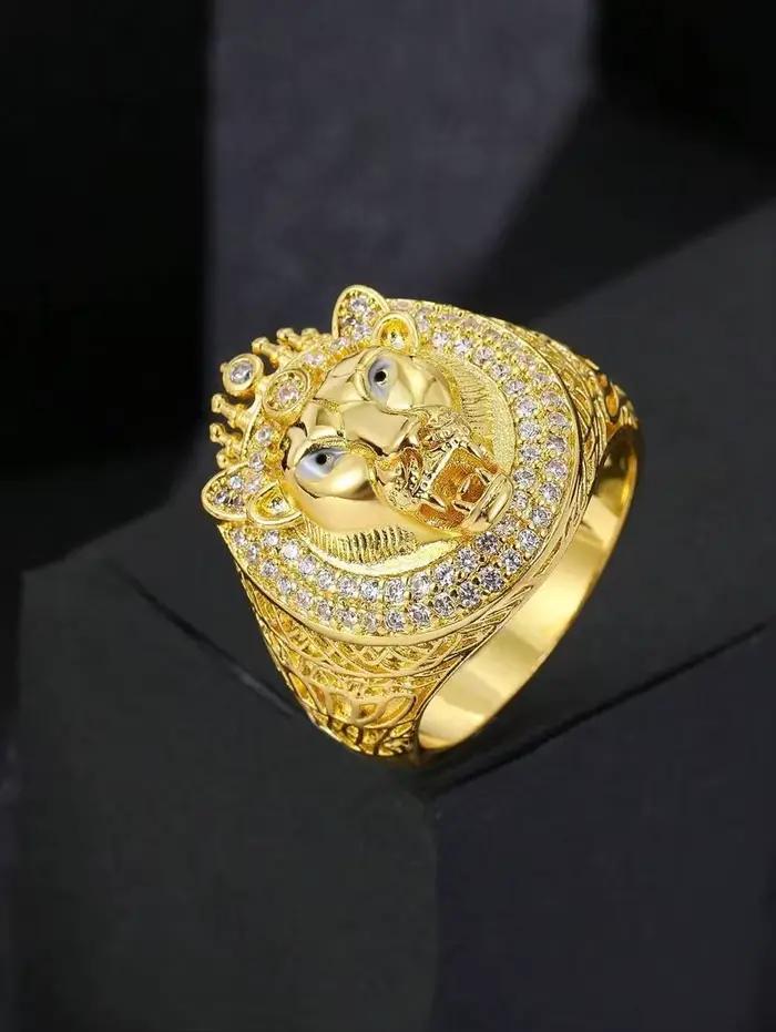 Bague Lion Couronne Hip Hop Or 2026 avec Zirconiums Sertis