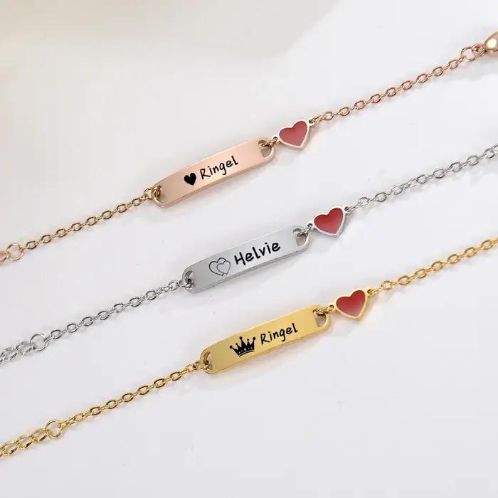 Bracelet personnalisé en or plaqué avec nom du bébé, bracelets d'identification pour filles, cadeau nouveau-né avec message personnalisé, bracelet tracker d'humeur en acier inoxydable