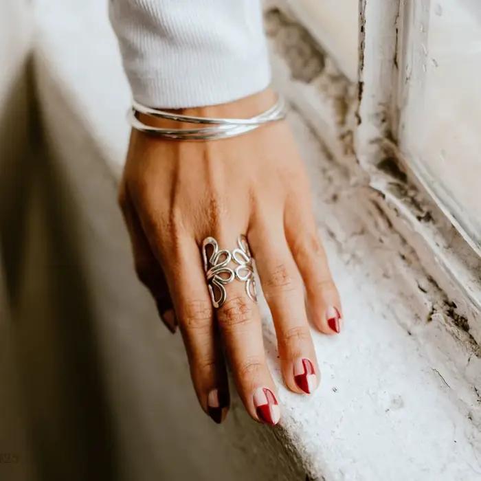 Zora – bague à fleurs creuses audacieuses, plaquée or 18 carats, en acier inoxydable, Index réglable, étanche, nouveaux bijoux