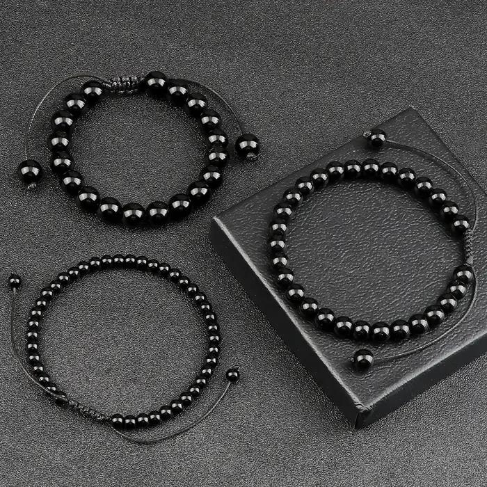 Bracelet de perles fait à la main 4 6 8mm pierre naturelle brillant noir Onyx