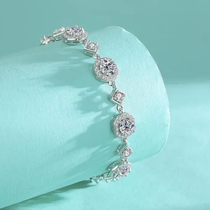 Bracelet LOVESSOM en argent sterling 925 avec moissanite ronde pour mariage et occasions spéciales