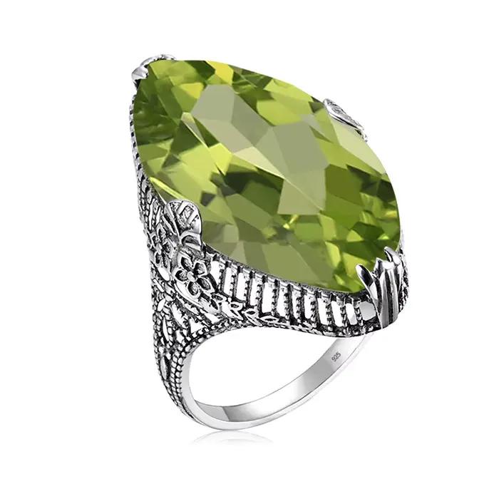 Bague péridot Olive en pierre Marquise pour femmes, 14x26mm, or, tendance, bijoux de luxe, pierres p