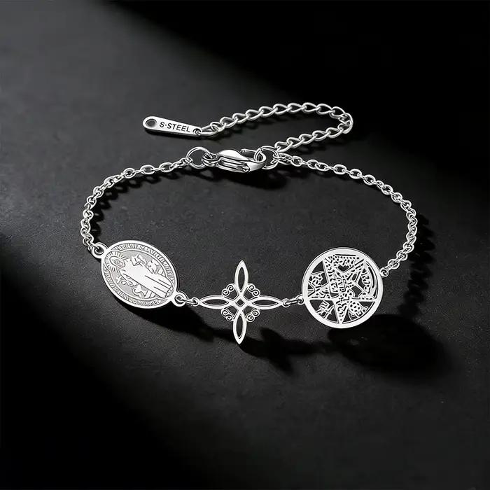 HIPEE Saint Benoît Sorcière Noeud Pentagramme Tetragrammaton Bracelet En Acier Inoxydable Bijoux De Mode