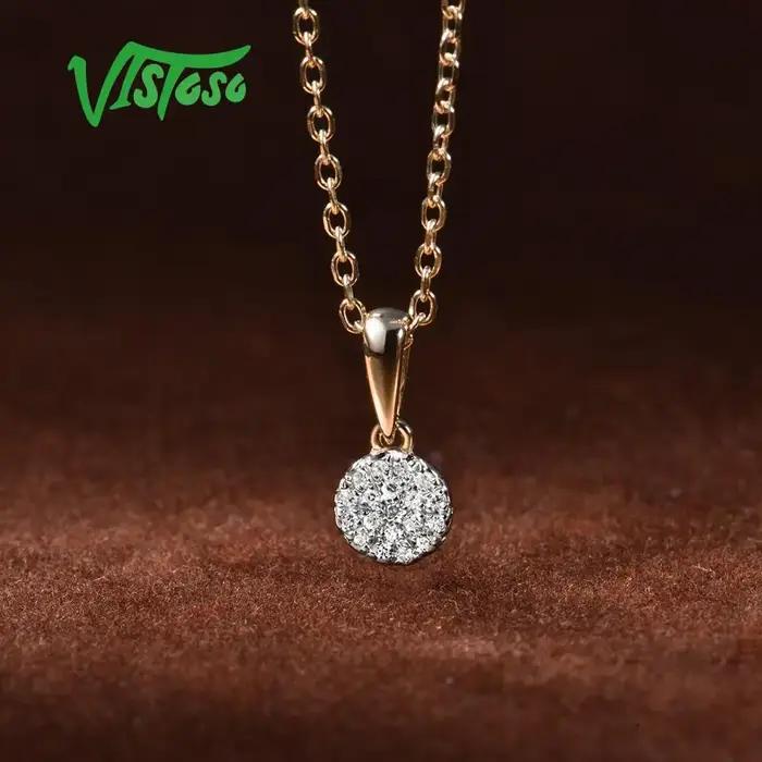 VISTOSO pendentifs en or pour femmes authentique 14K 585 or jaune petit cercle rond diamant scintillant collier pendentif bijoux fins