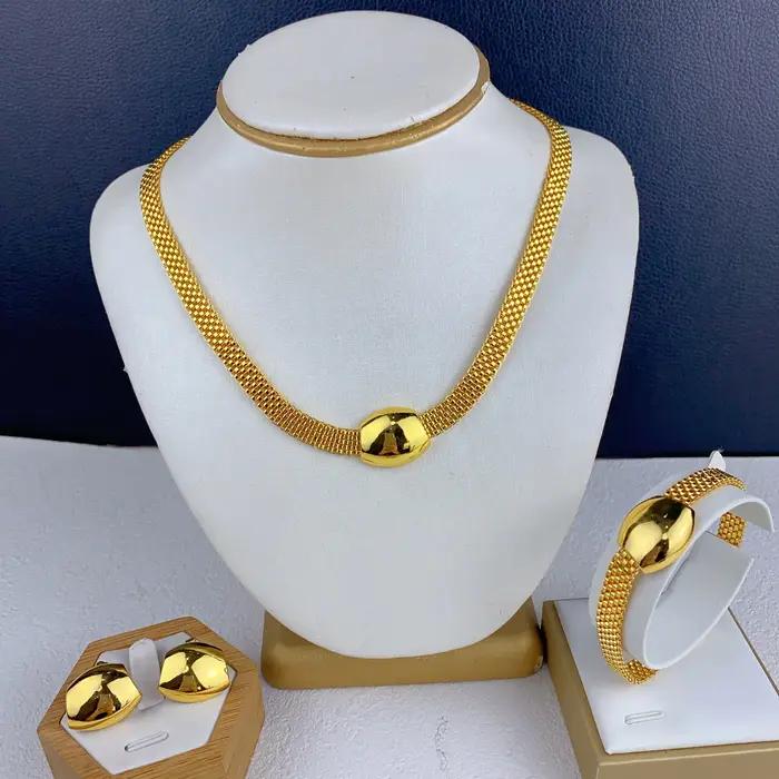 Dubaï Simple collier boucles d'oreilles ensemble de bijoux pour femmes plaqué or Nigeria indien africain mariée fête de mariage cadeau bijoux