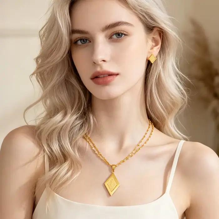 Ensemble de bijoux en forme de losange, collier pendentif, boucles d'oreilles clous, accessoires de mode géométriques italiens, cadeaux pour femmes et amies