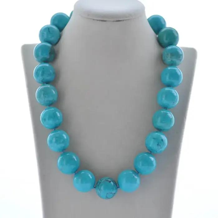 Énorme collier de perles turquoise rondes naturelles de 18 pouces et 20 mm