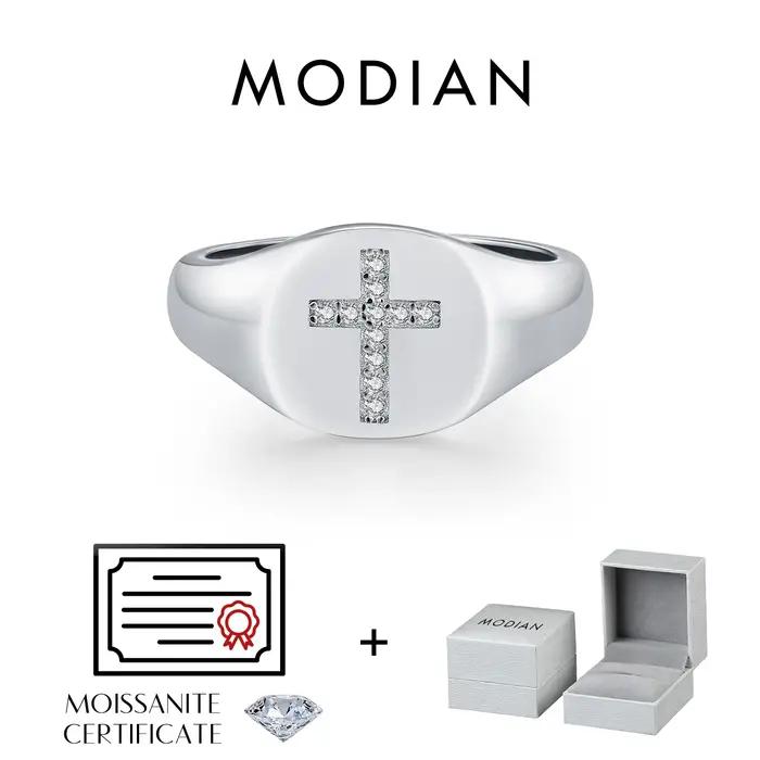 MODIAN D couleur Moissanite chevalière anneaux 925 en argent Sterling classique croix bagues pour femmes et hommes fête bijoux fins