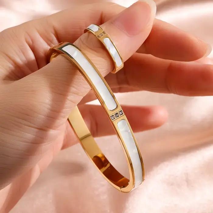 Ensemble de bracelets et bagues en acier inoxydable pour femmes, bijoux à la mode au Design Simple pour fêtes et Banquets