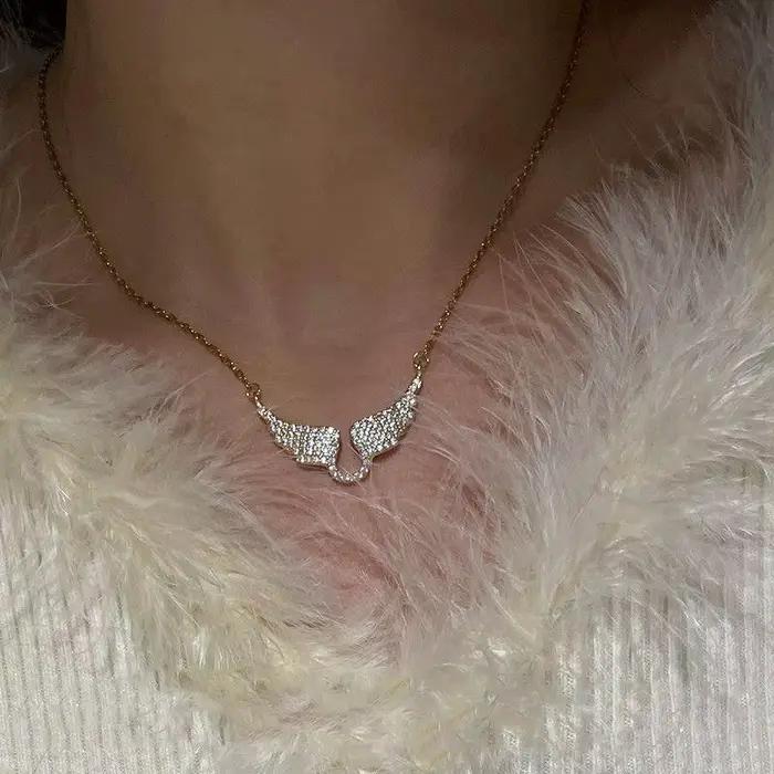 Collier Ailes d'Ange Scintillantes en Cristal, Pendentif Aile Bling, Chaîne Ras-du-Cou Tendance, Luxe Quotidien, Mariage, Ornement pour Femme, Cadeaux