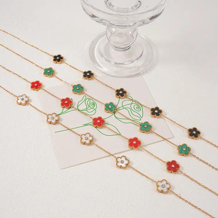 Collier Y vintage en or avec pendentif fleur pour femme